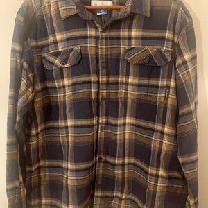 Men's Columbia Omni Wick Button-Up Blue and Yellow Plaid Flannel, XL